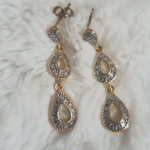 Stunning 925 signed vintage Gold and silver doble drop dangle earrings